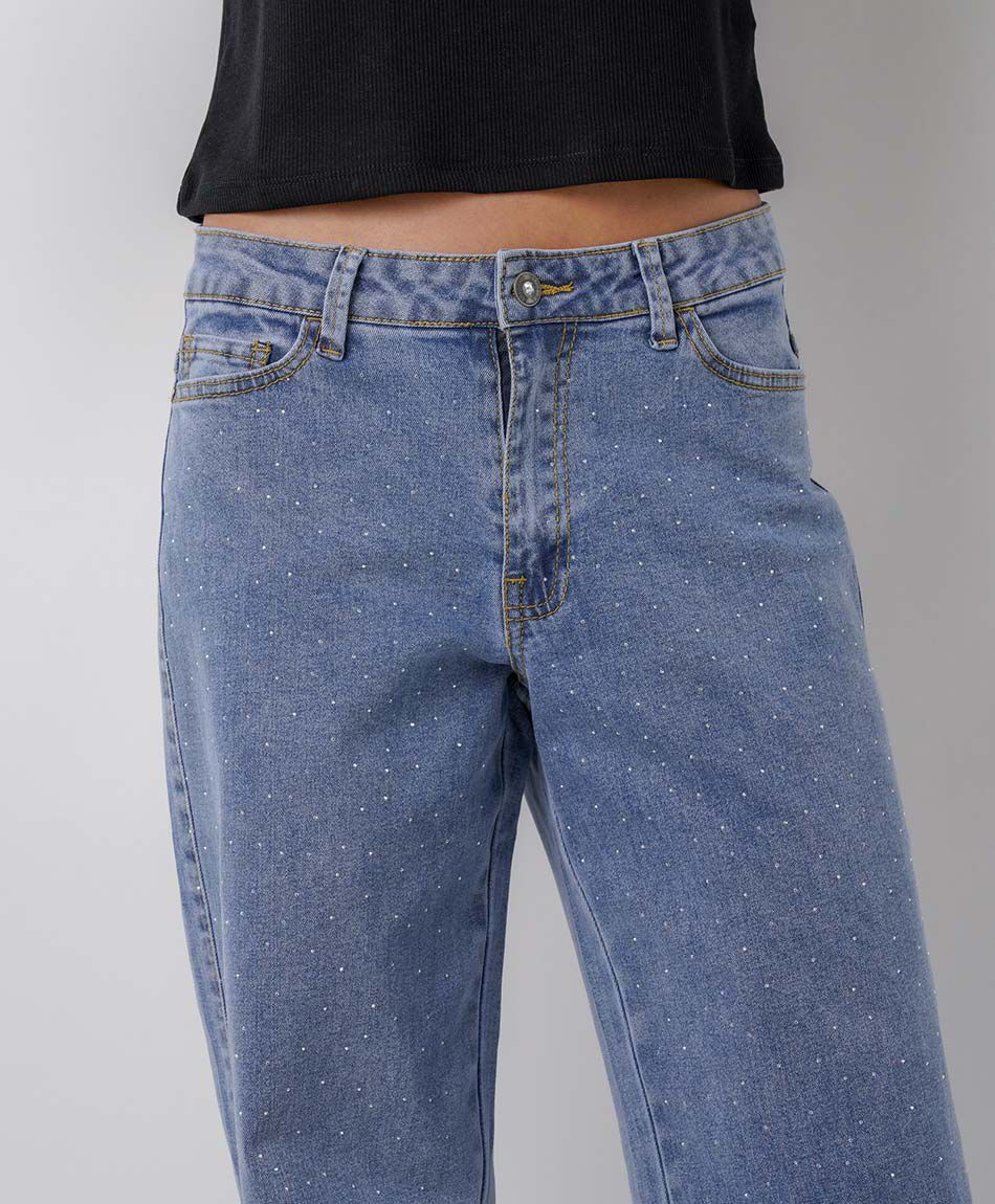 Jeans mujer wide leg brillos