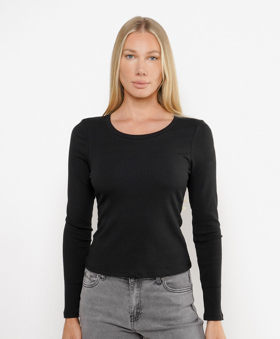 Polera mujer acanalada b&aacute;sica negra