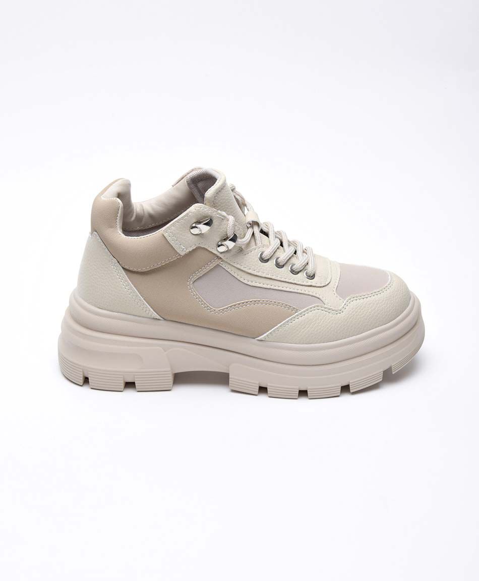 Bot&iacute;n mujer bicolor cordones  cuadrado