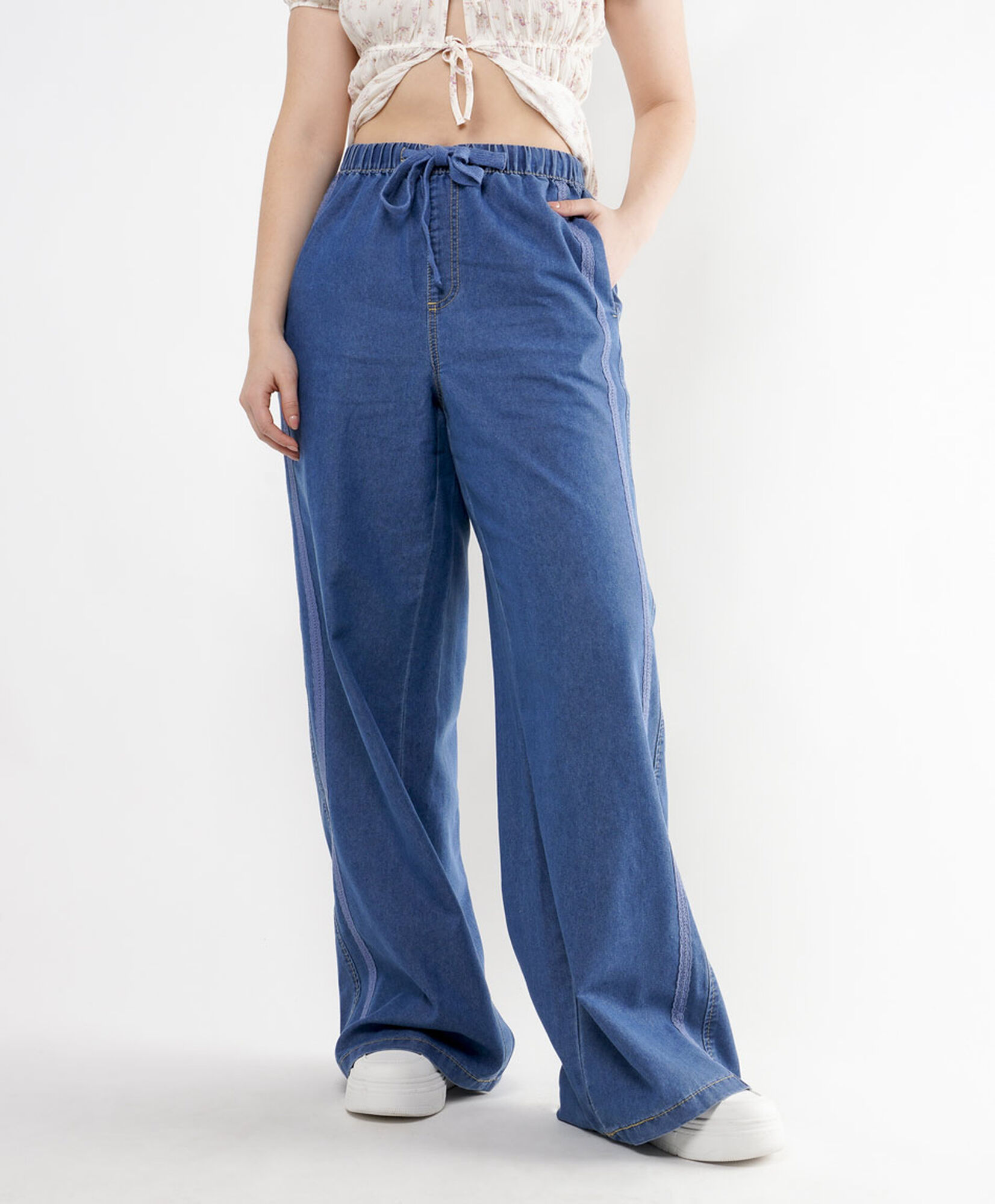 Pantalón mujer tencel encaje wide Pantalón mujer tencel encaje wide