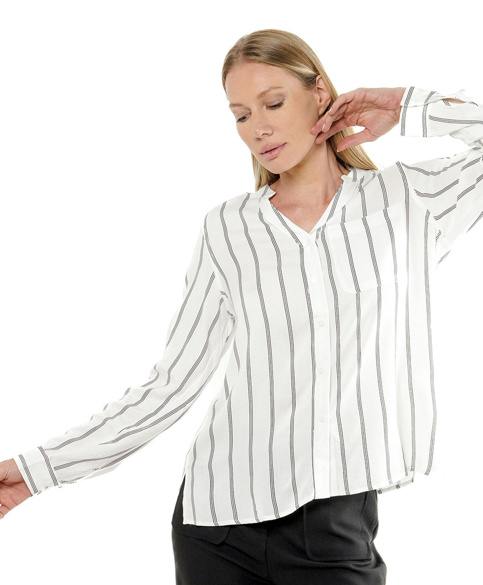 Blusa mujer rayas cuello mao Blusa mujer rayas cuello mao
