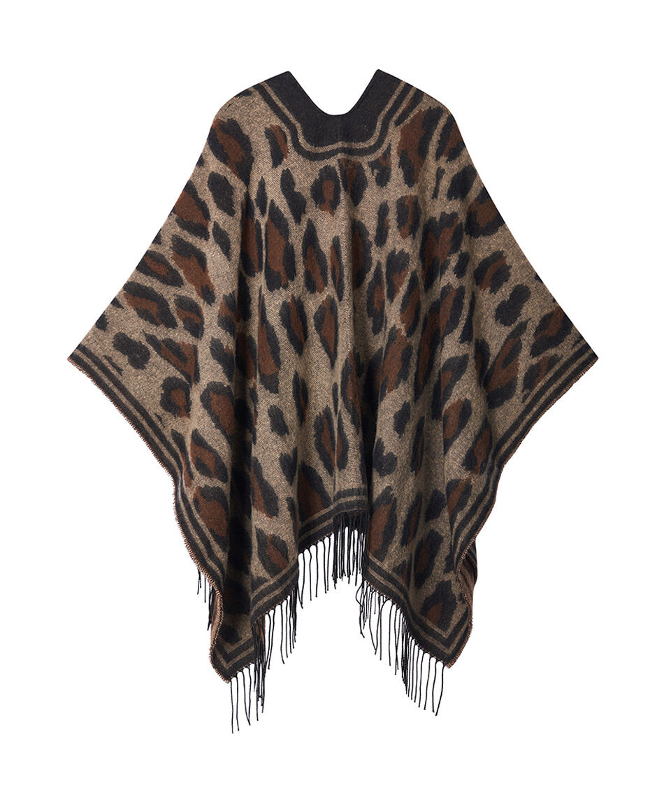 Poncho mujer animal print brown