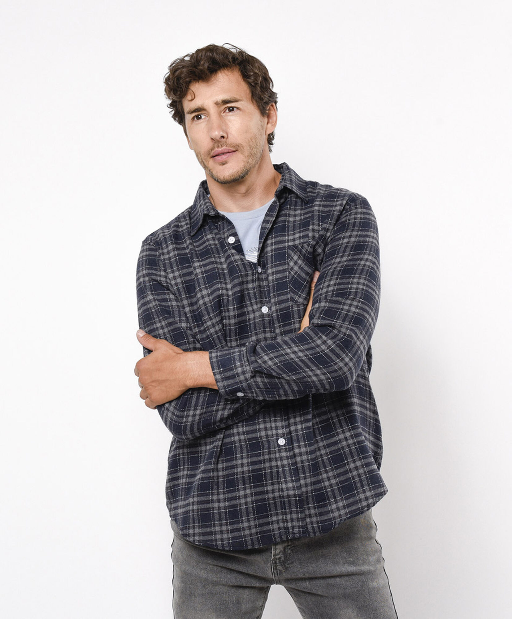 Camisa hombre franela gris y azul Camisa hombre franela gris y azul