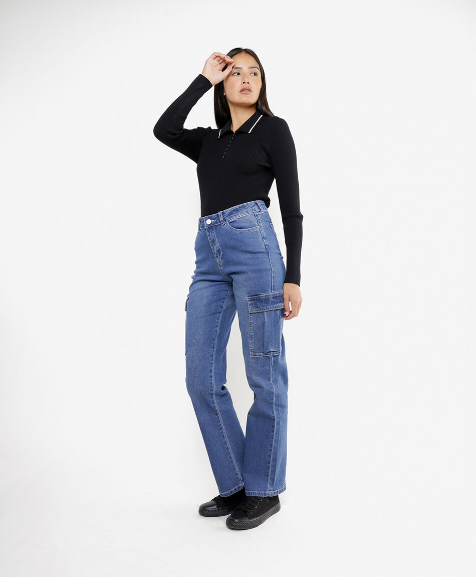 Jeans mujer bolsillos cargo