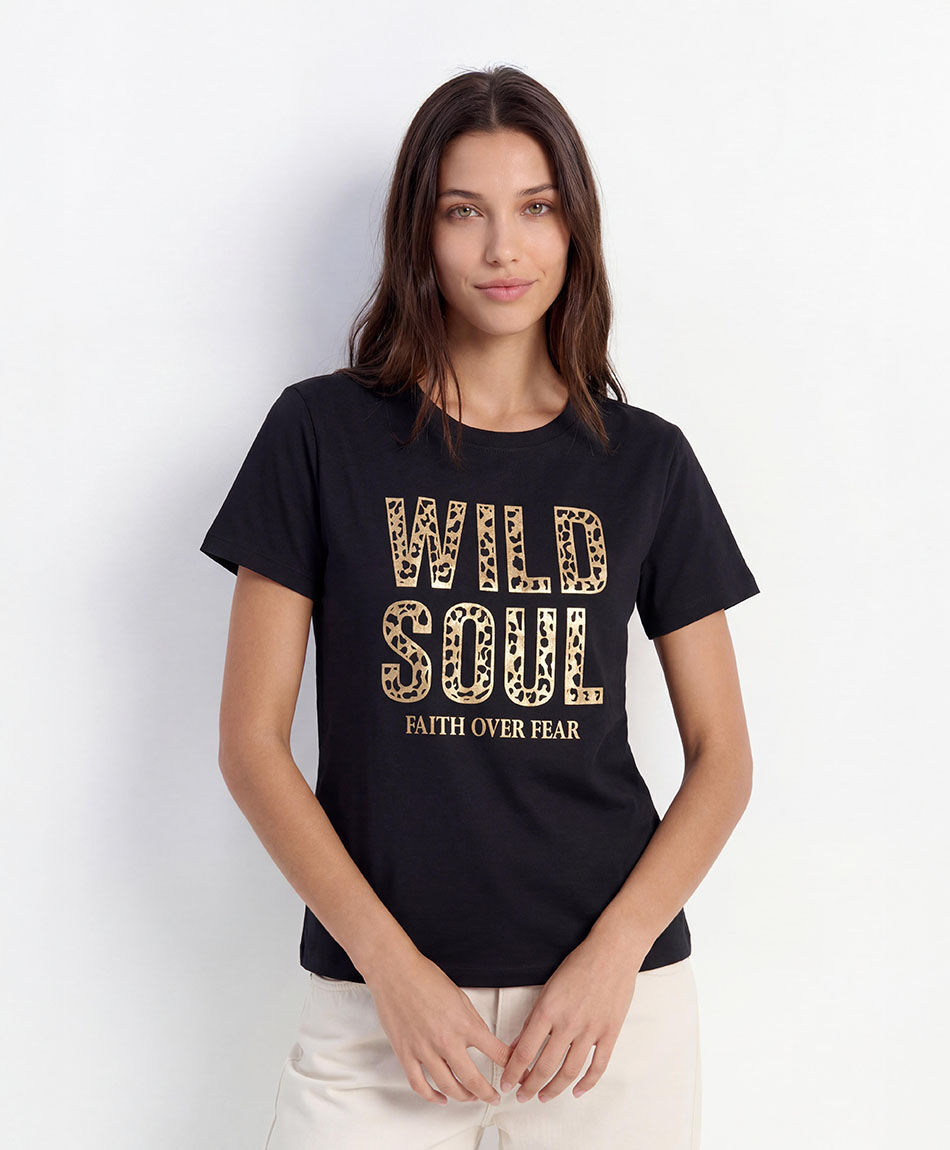 Polera mujer animal print texto