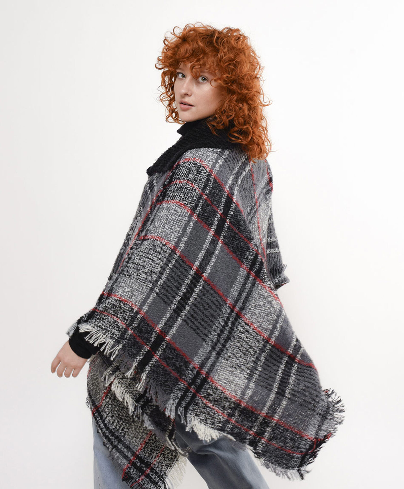 Poncho mujer cuadrillé cuello Poncho mujer cuadrillé cuello
