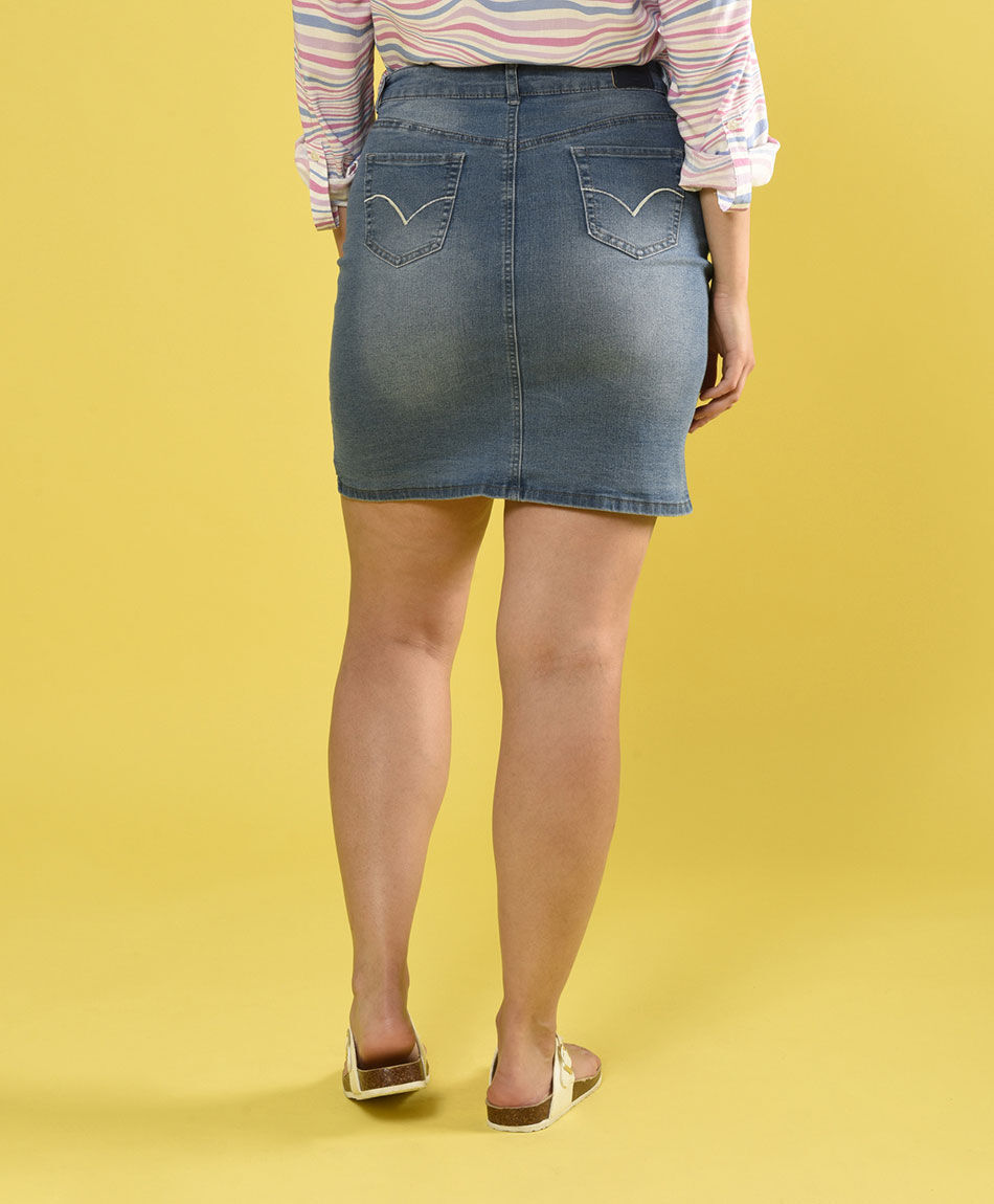 Falda denim estampada