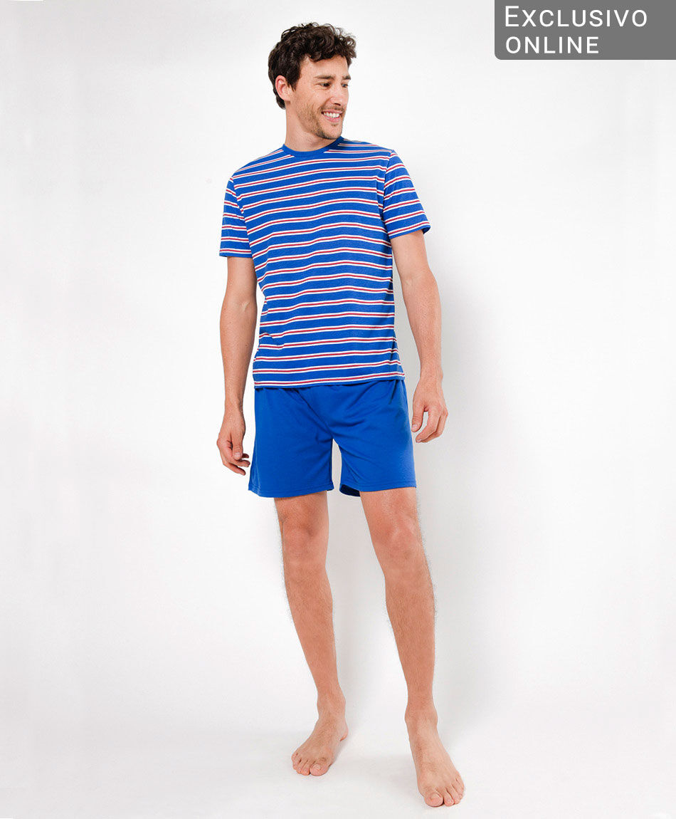 Pijama hombre l&iacute;neas tricolor 2 piezas