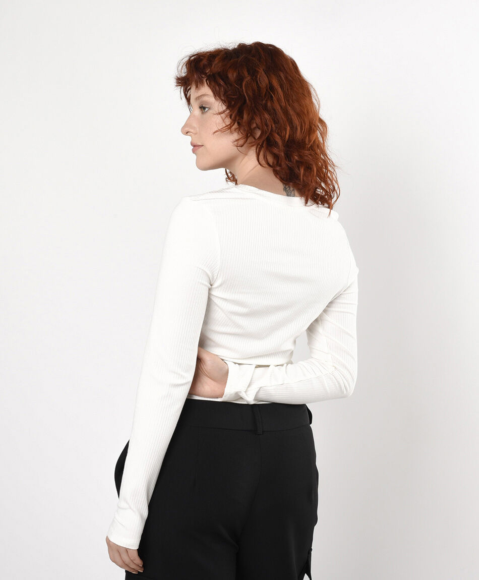 Polera mujer acanalada b&aacute;sica blanca