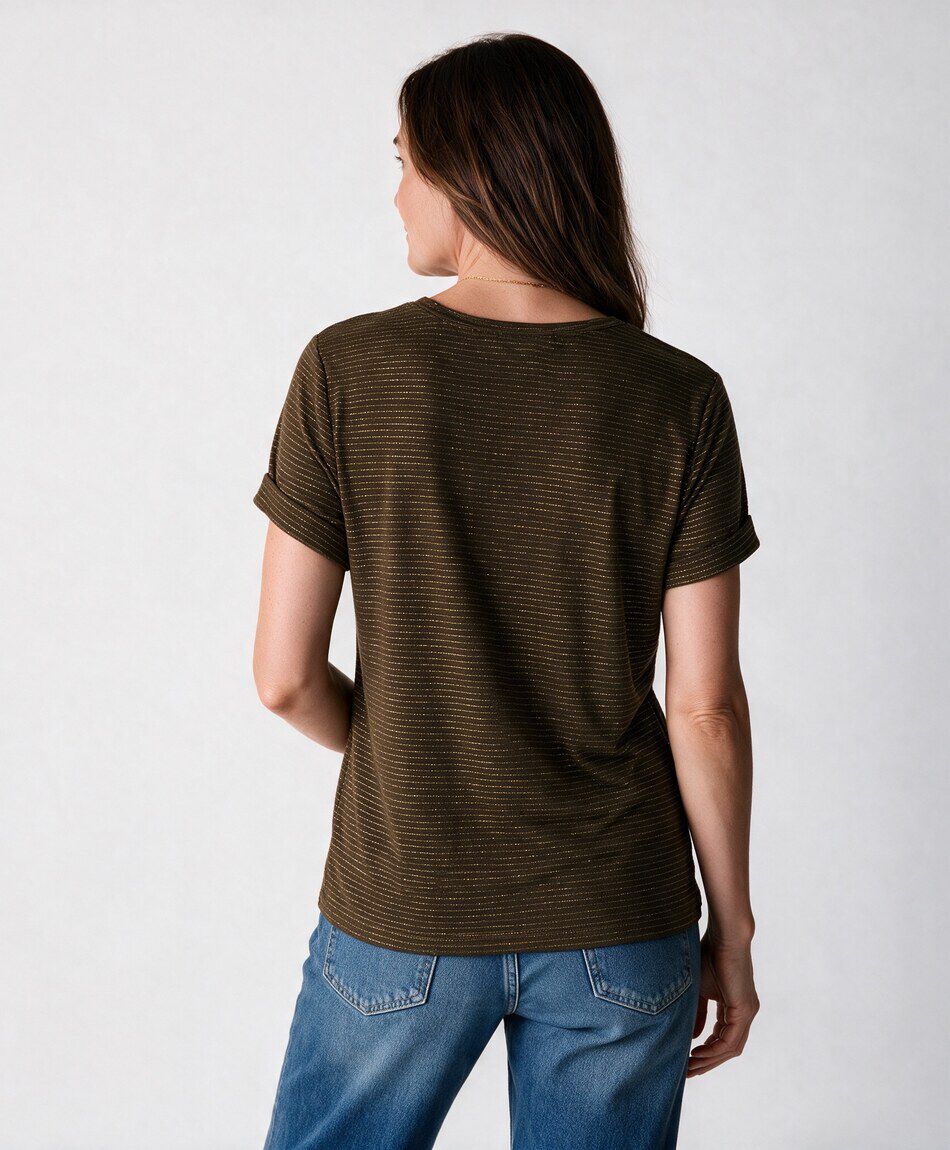 Polera mujer rayas doradas