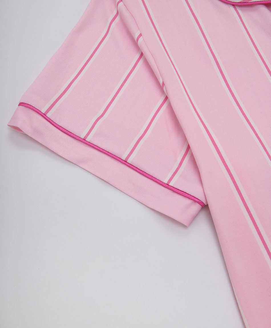 Pijama mujer camisero rayas piping rosado