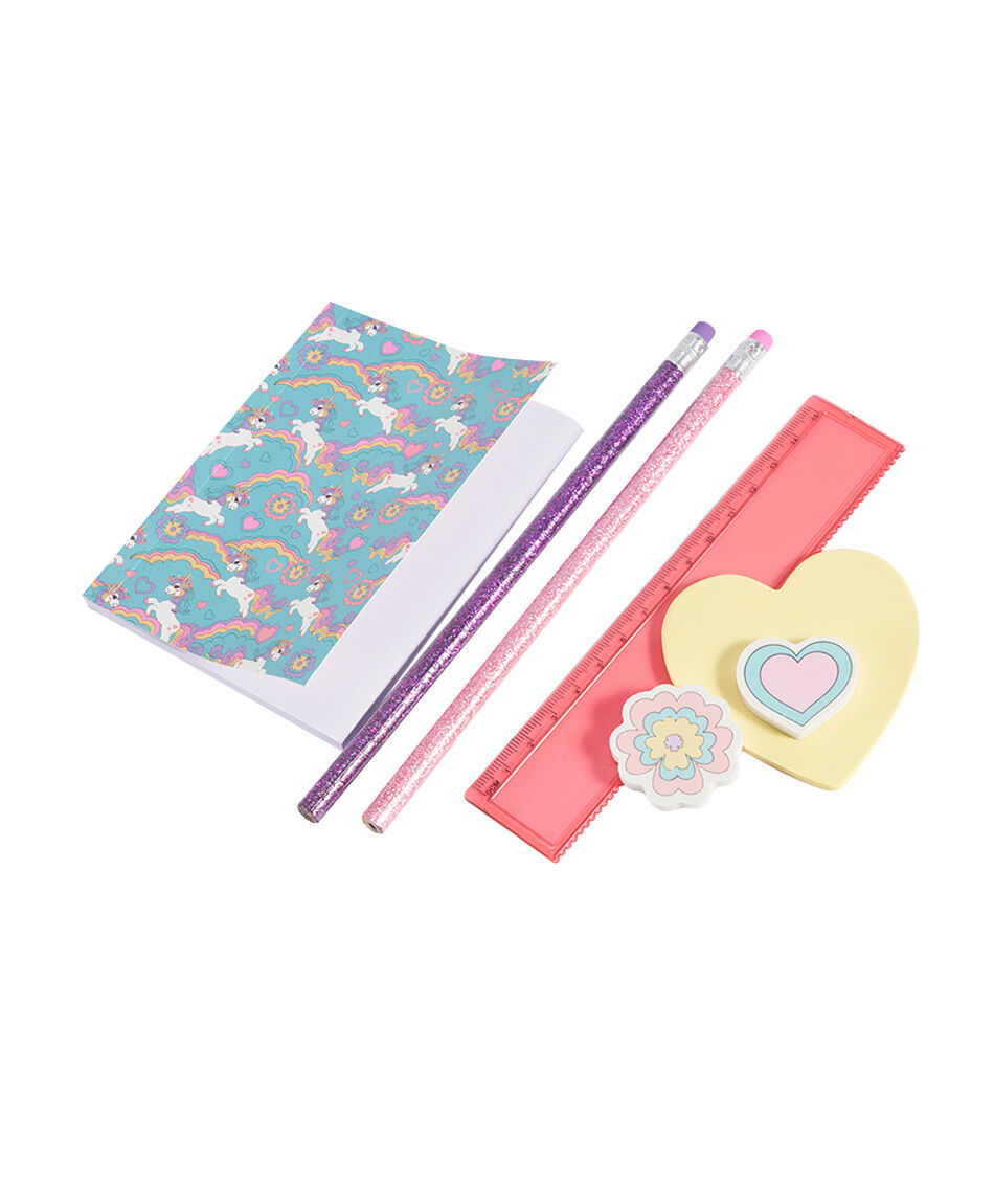 Set libreta + l&aacute;pices escolar unicornio