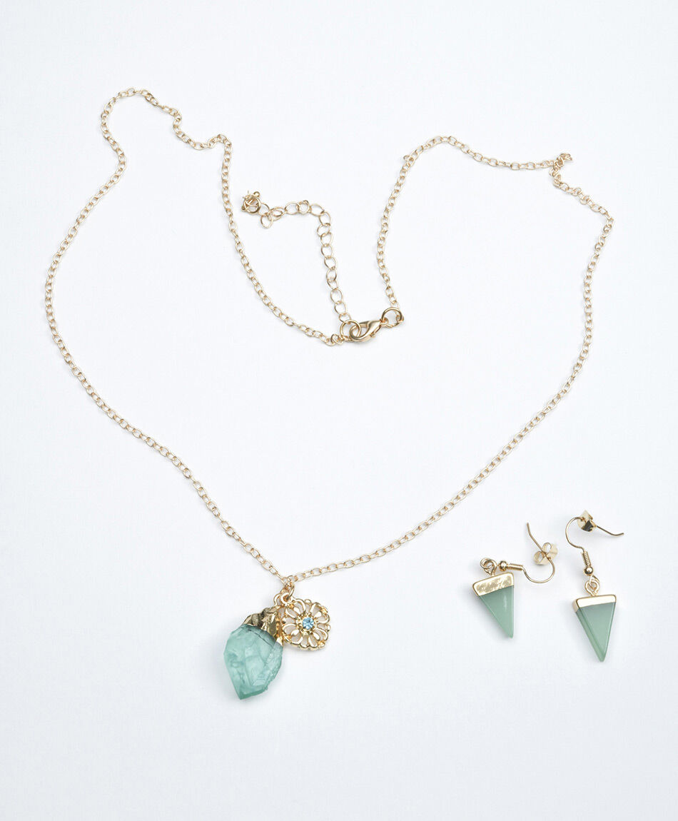 Set collar + aros mujer tri&aacute;ngulos 4 piezas