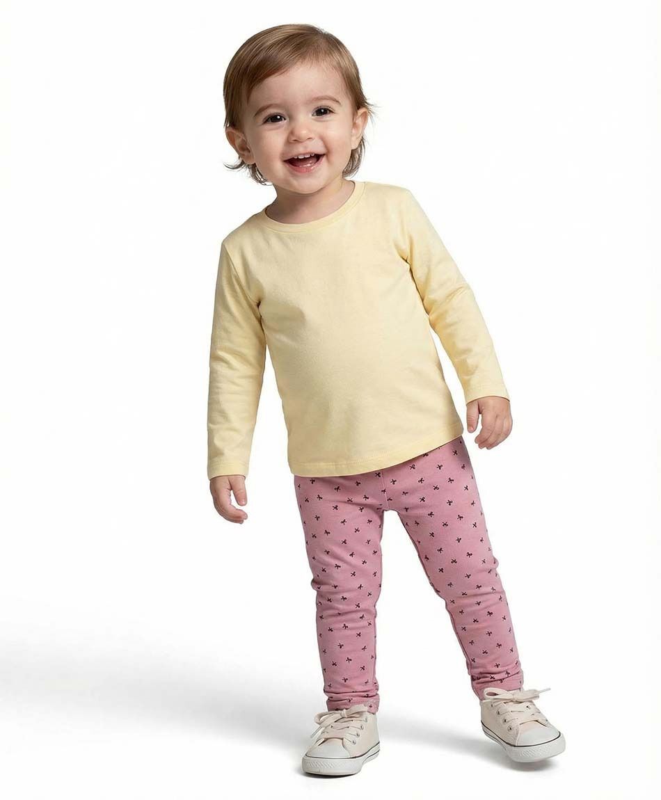 Leggins beb&eacute; forrada cintas rosado