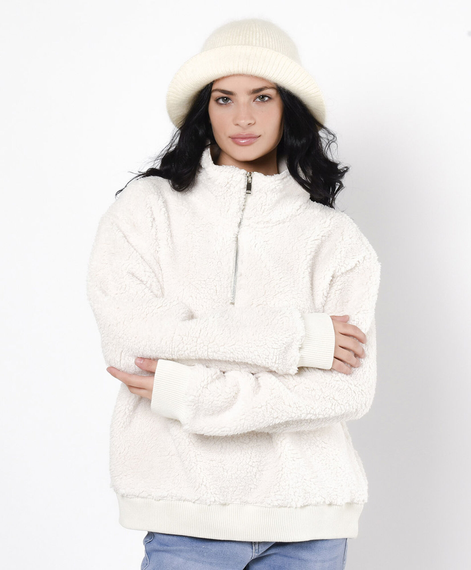 Polar mujer chiporro medio cierre blanco Polar mujer chiporro medio cierre blanco