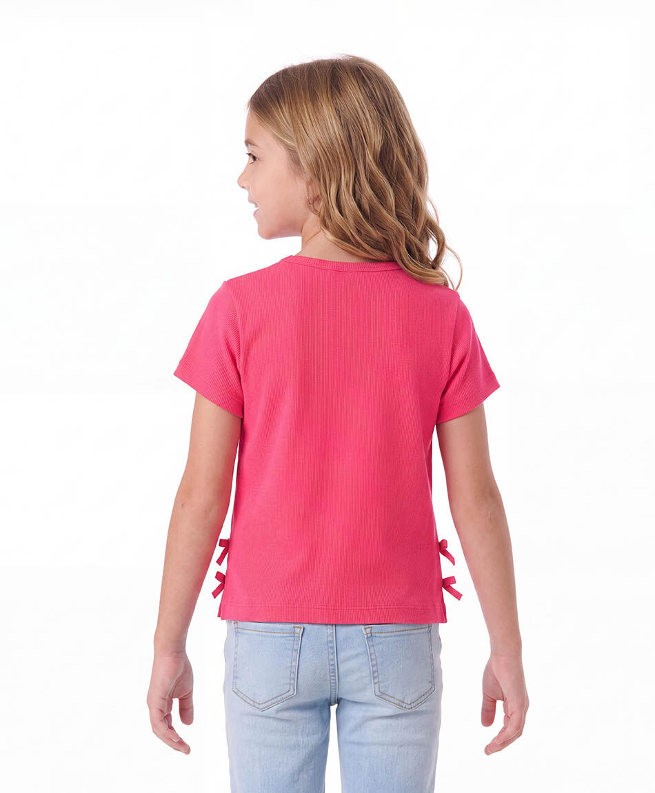 Polera ni&ntilde;a doble lazos fucsia