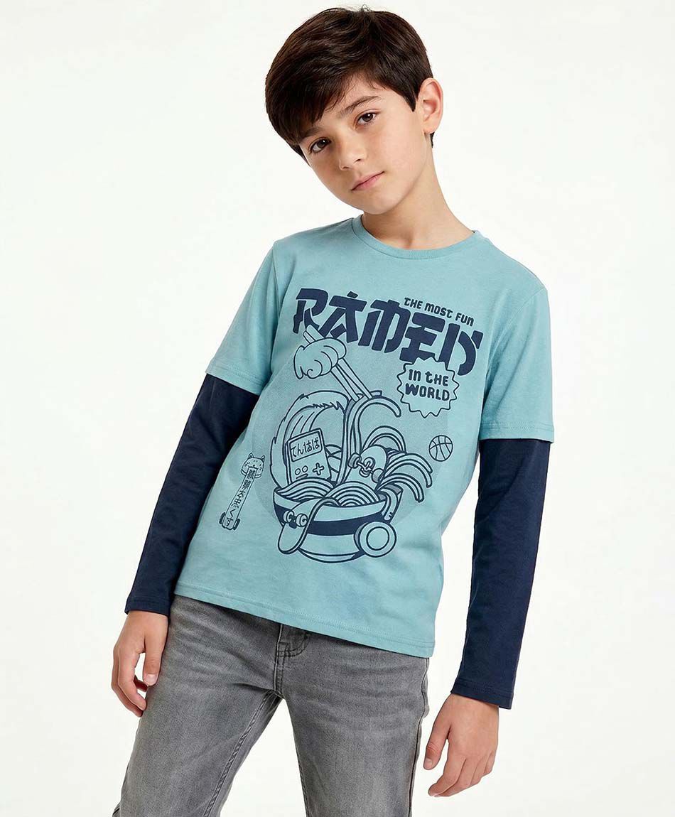 Polera ni&ntilde;o  estampado ramen