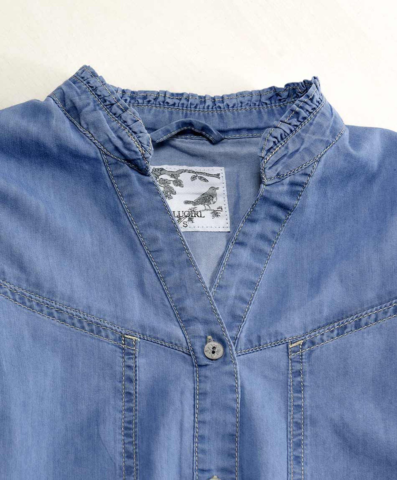 Blusa mujer denim cuello mao Blusa mujer denim cuello mao
