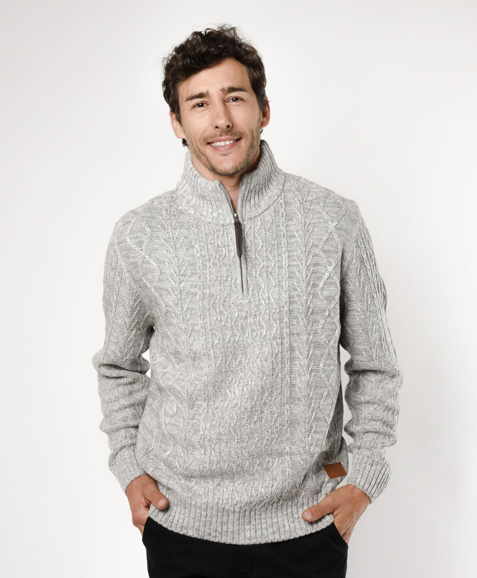 Sweater hombre textura medio cierre gris Sweater hombre textura medio cierre gris