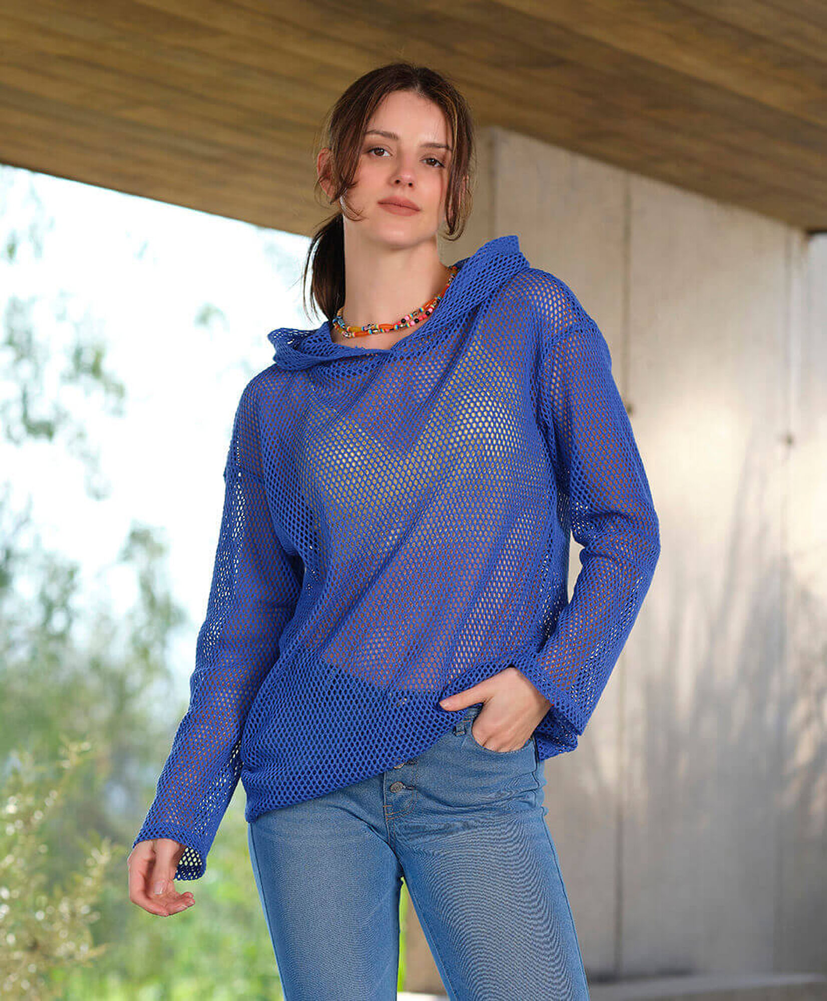 Tejido mujer crochet calado azul Tejido mujer crochet calado azul