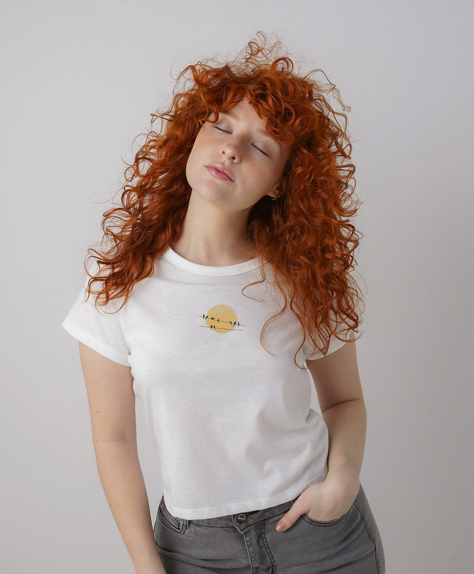 Polera mujer pajaritos crop