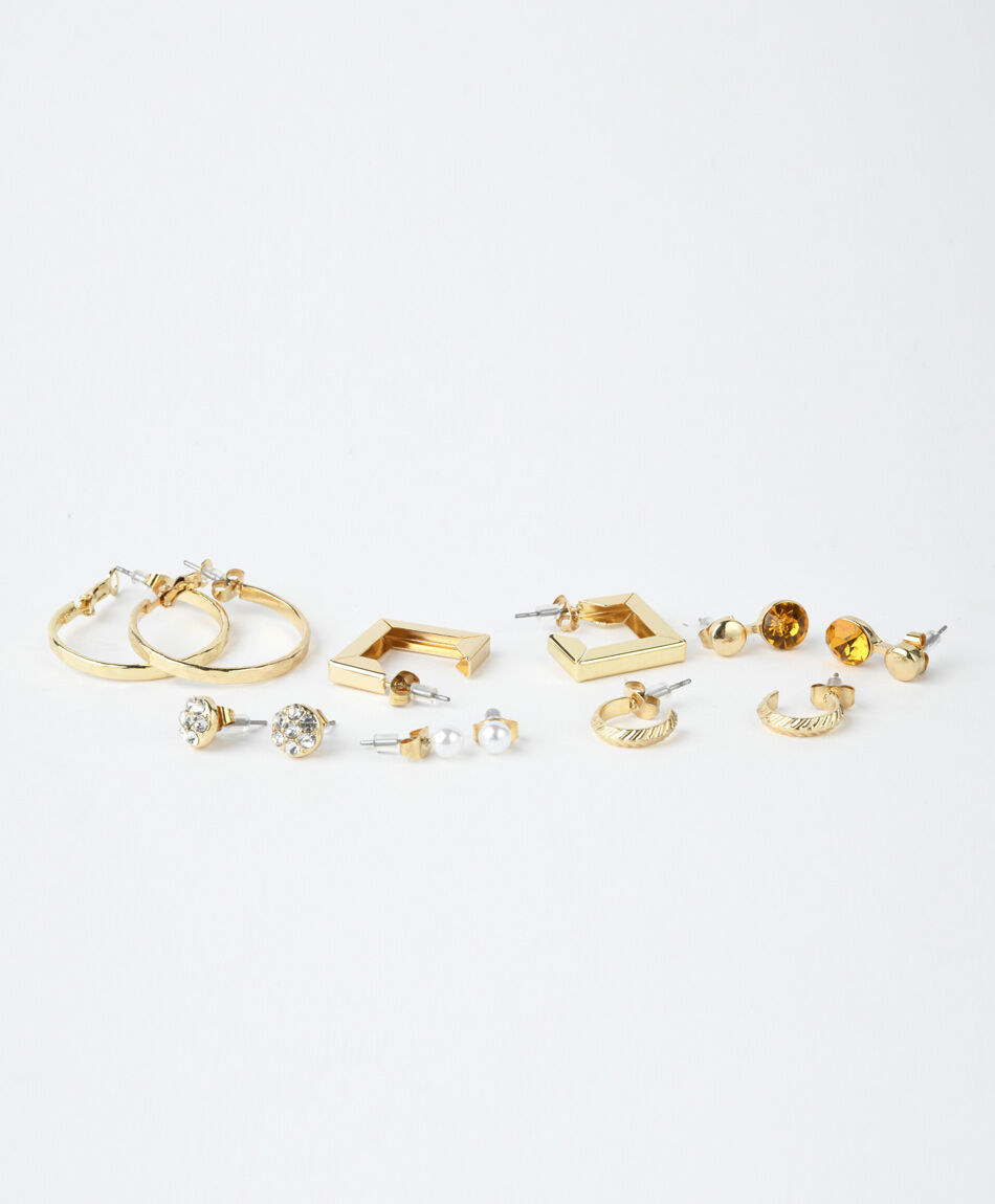 Set 6 aros mujer dorados mix piedras