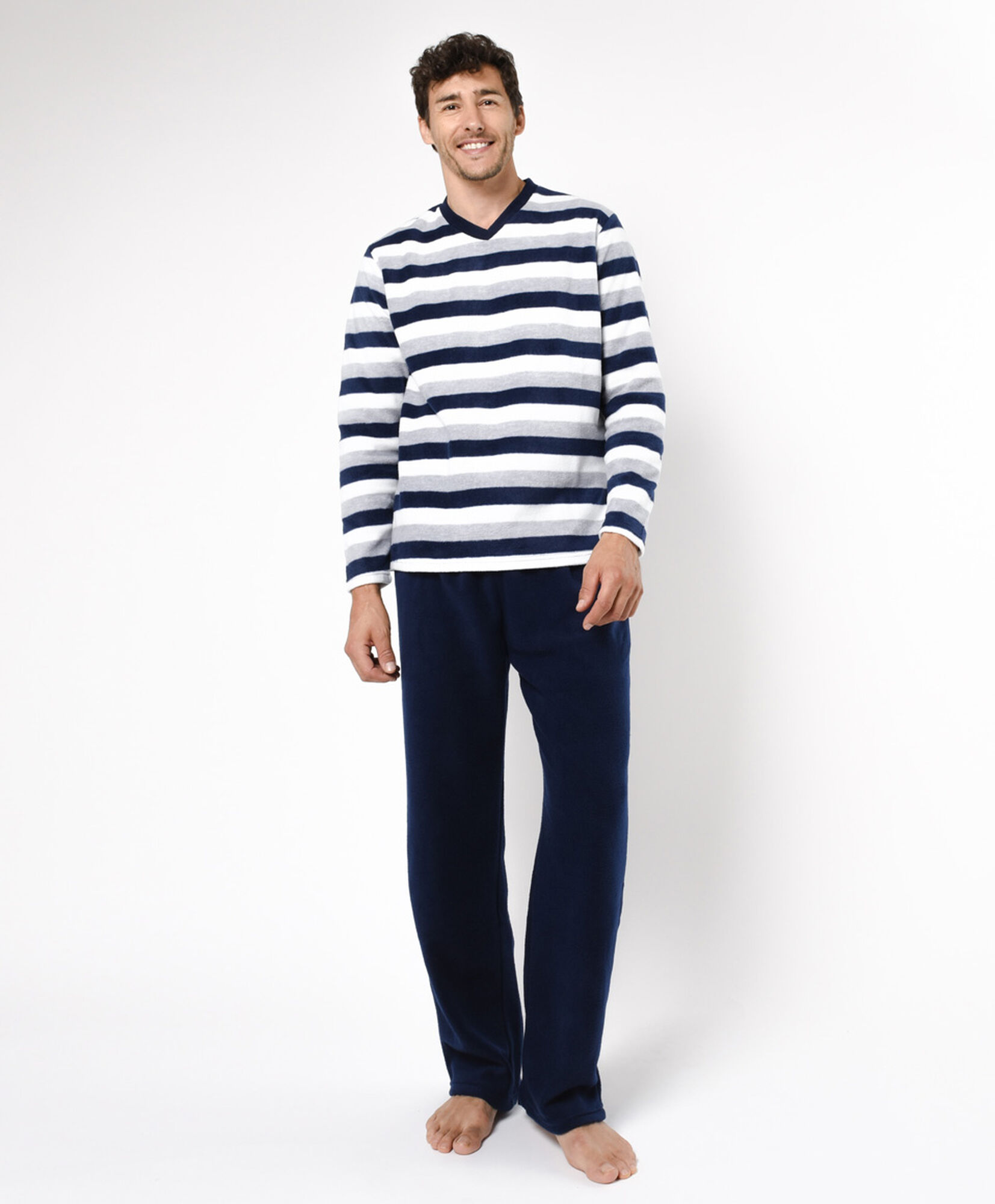 Pijama hombre polar líneas tricolor Pijama hombre polar líneas tricolor