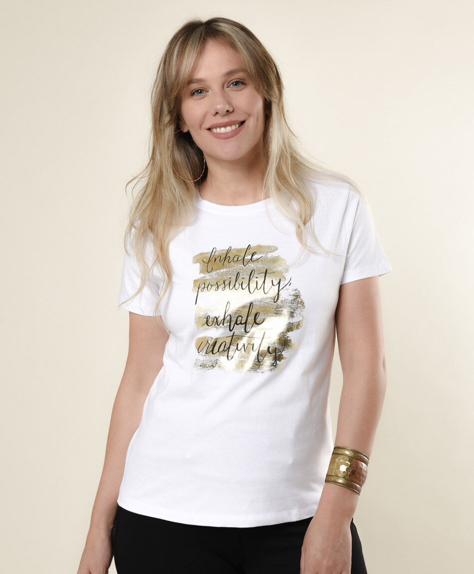Polera mujer frase metalizada
