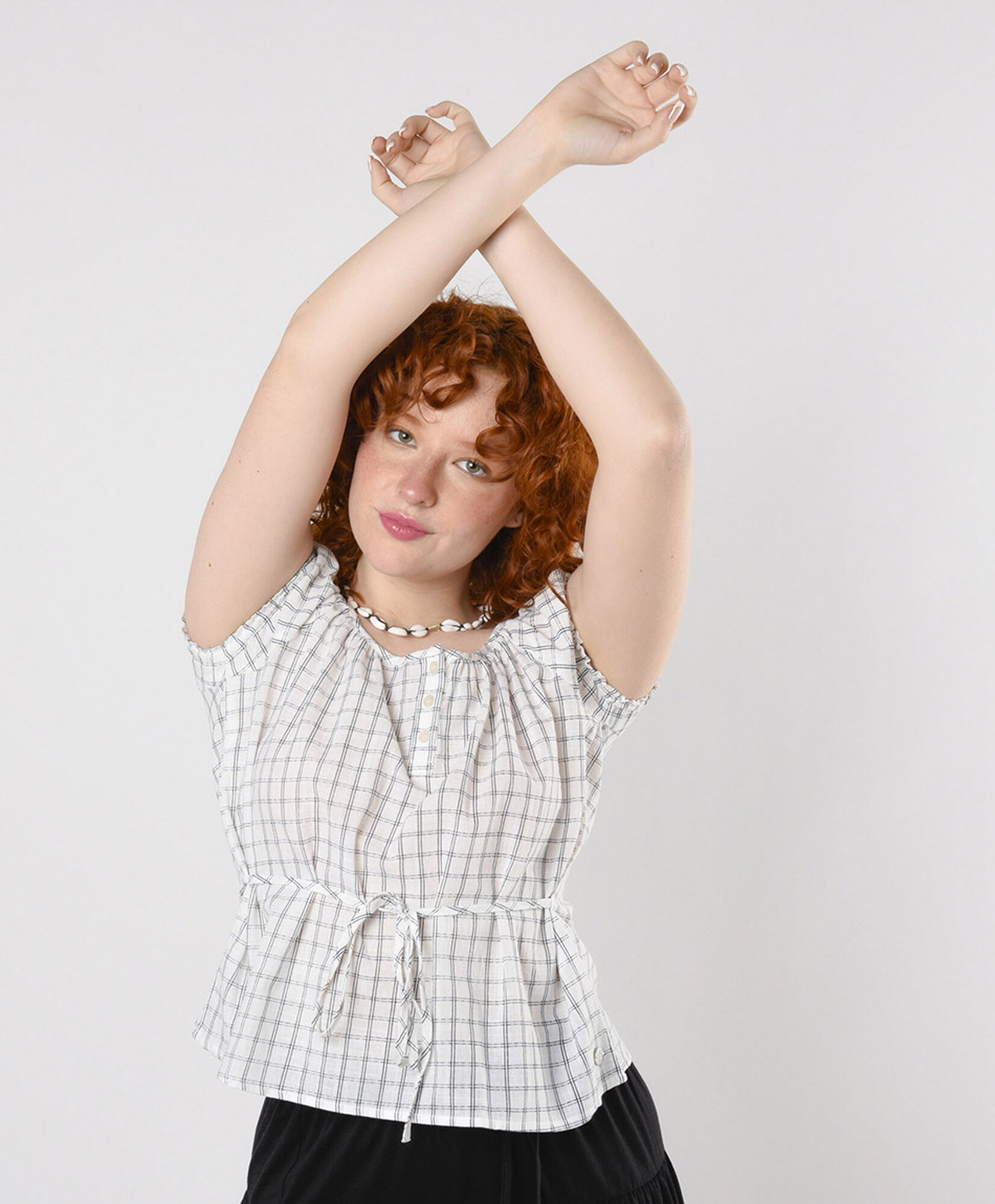 Blusa mujer cuadritos lazo Blusa mujer cuadritos lazo