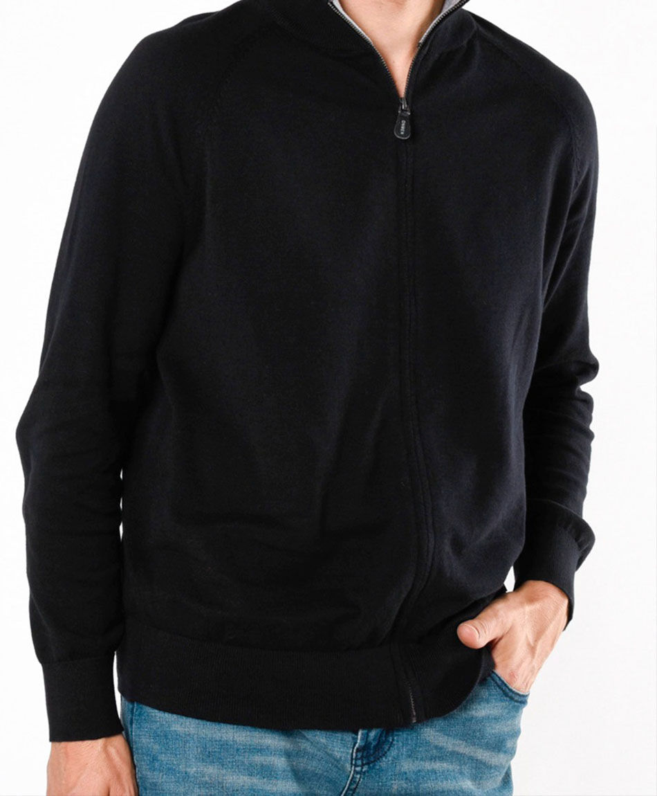 Sweater hombre liso negro cierre