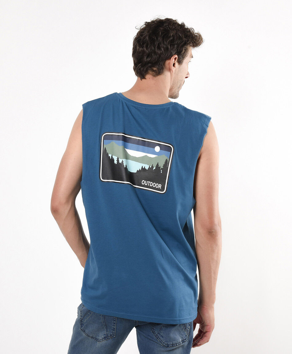Polera hombre estampado outdoor sin mangas