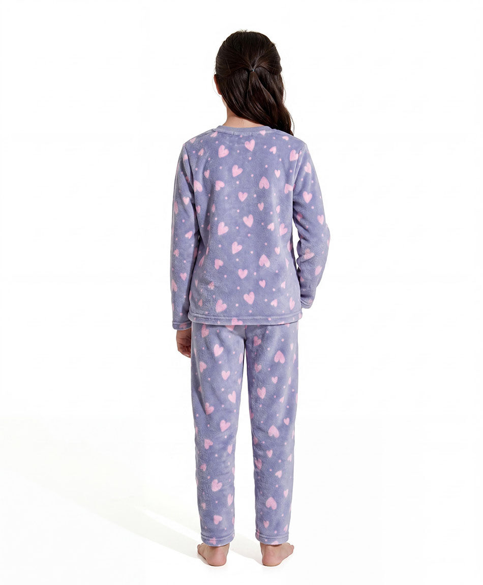 Pijama ni&ntilde;a coral  corazones morado