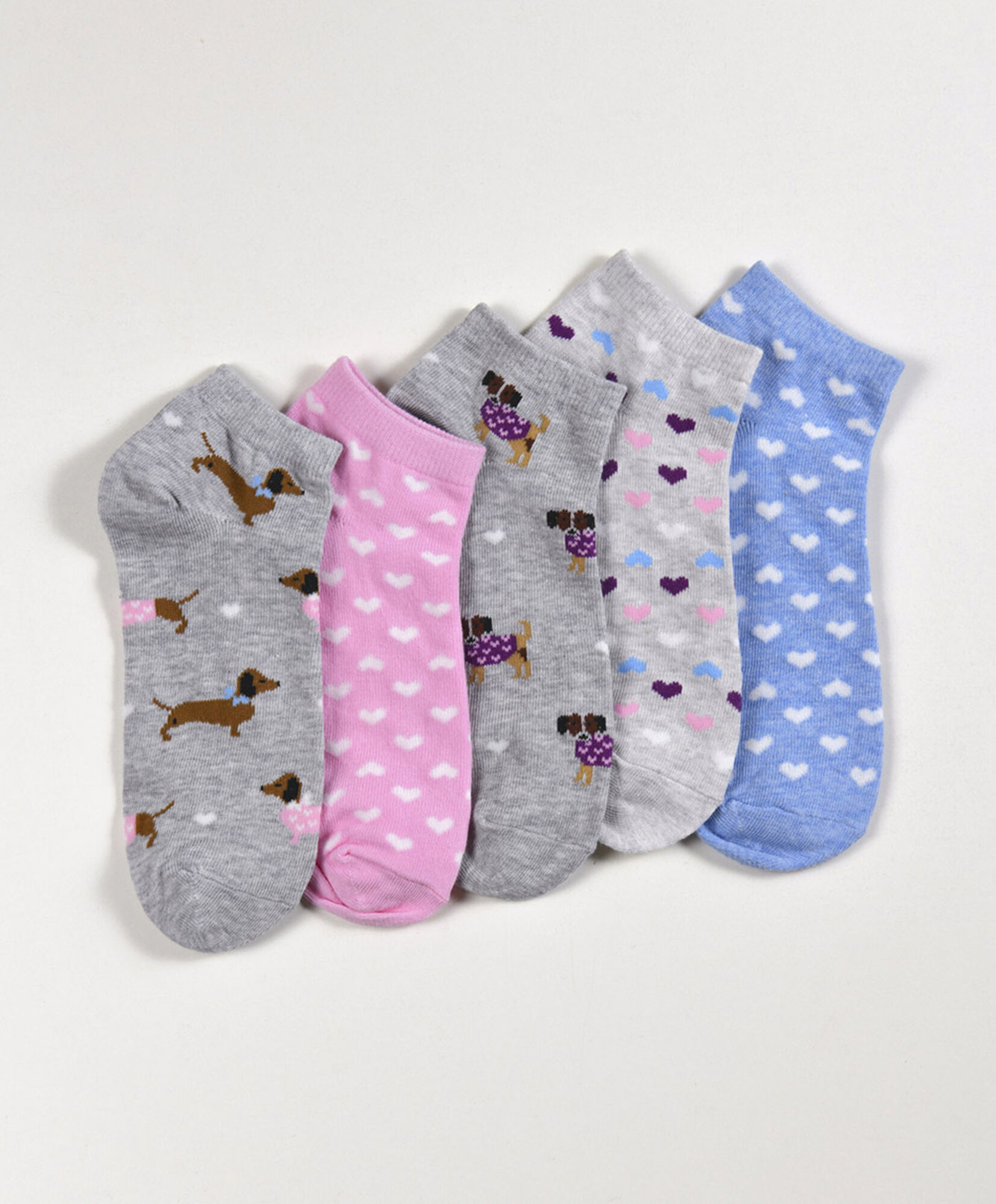 Pack 5 calcetines mujer cortos corazones y perritos Pack 5 calcetines mujer cortos corazones y perritos