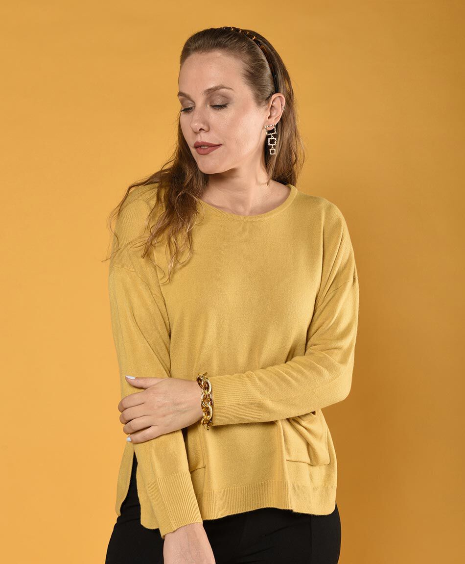 Sweater bolsillos oversize cuello redondo