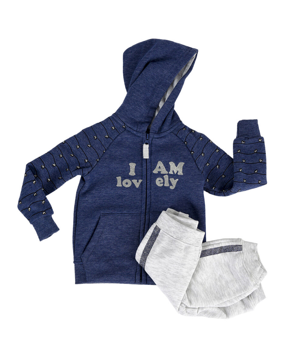 Set buzo beb&eacute; corazones y brillos