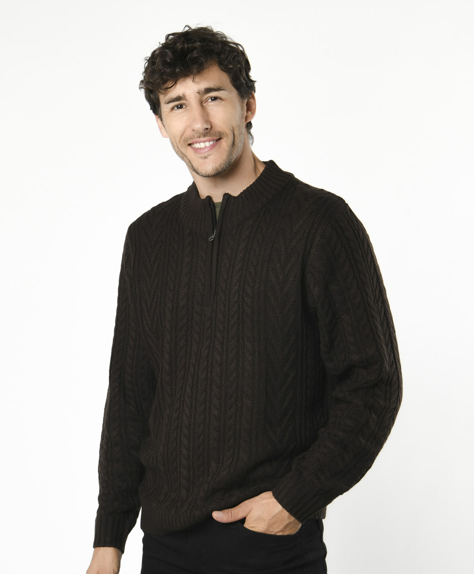 Sweater hombre trenzas medio cierre Sweater hombre trenzas medio cierre
