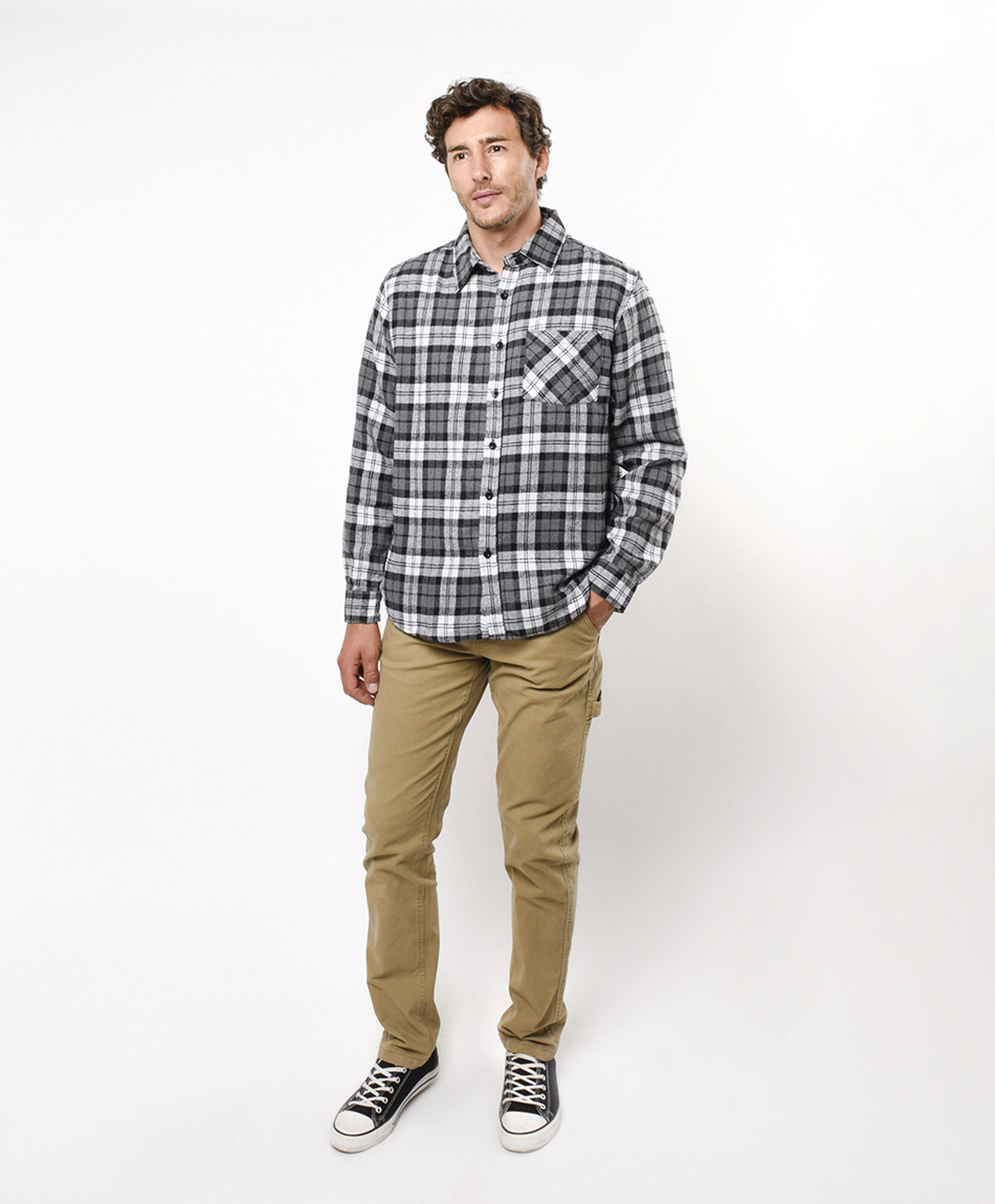 Camisa hombre franela gris y blanco Camisa hombre franela gris y blanco