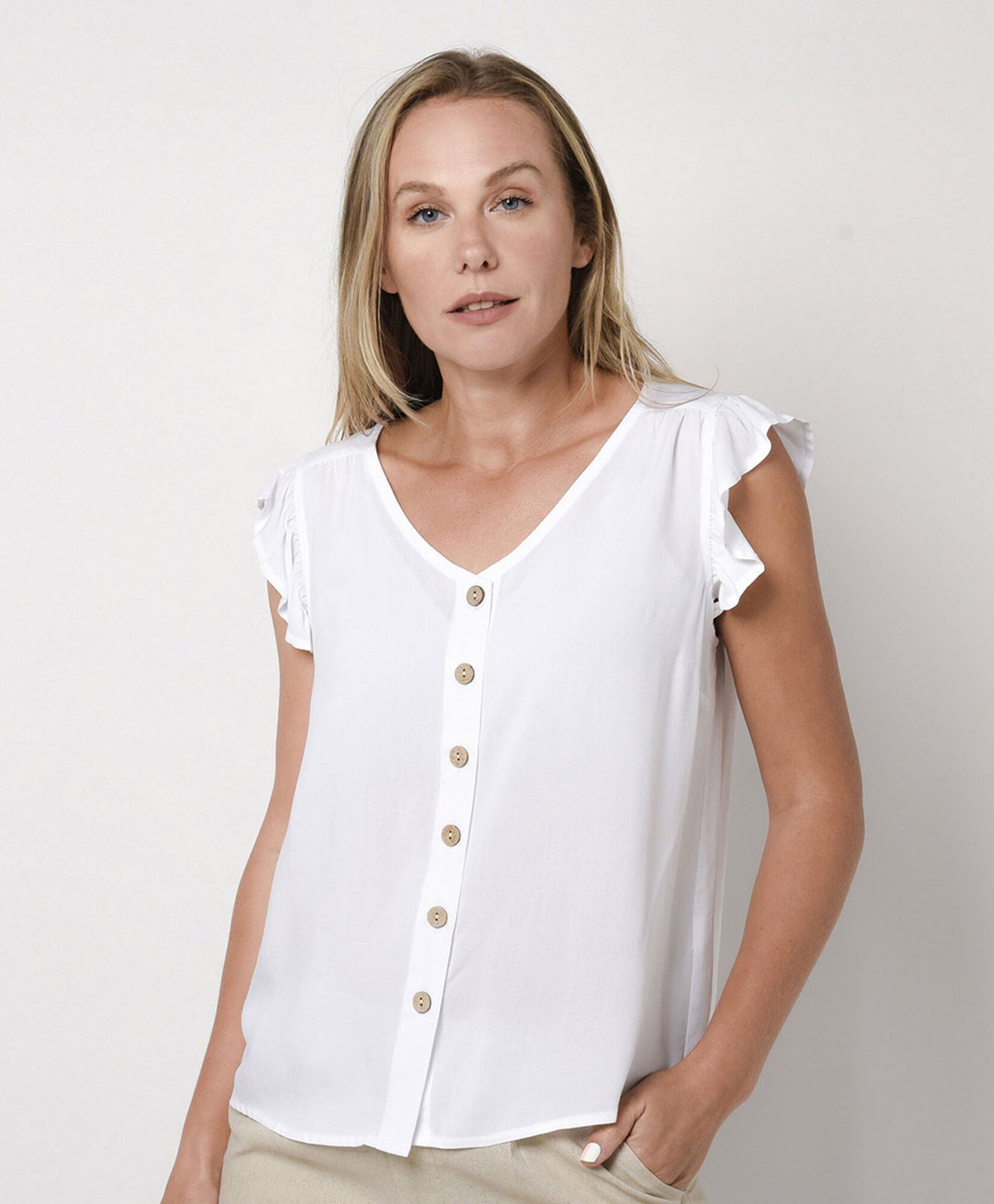 Blusa mujer mini manga botones blanca Blusa mujer mini manga botones blanca