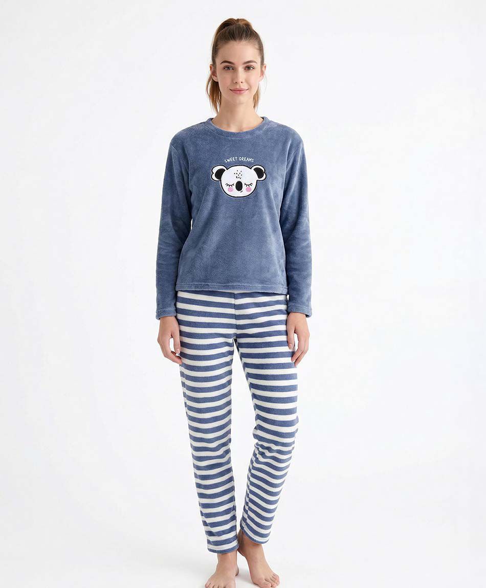 Pijama mujer coral oso rayas
