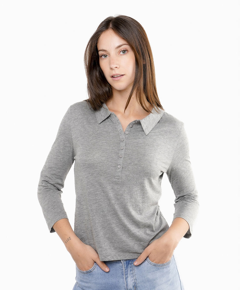 Polera mujer cuello polo grey