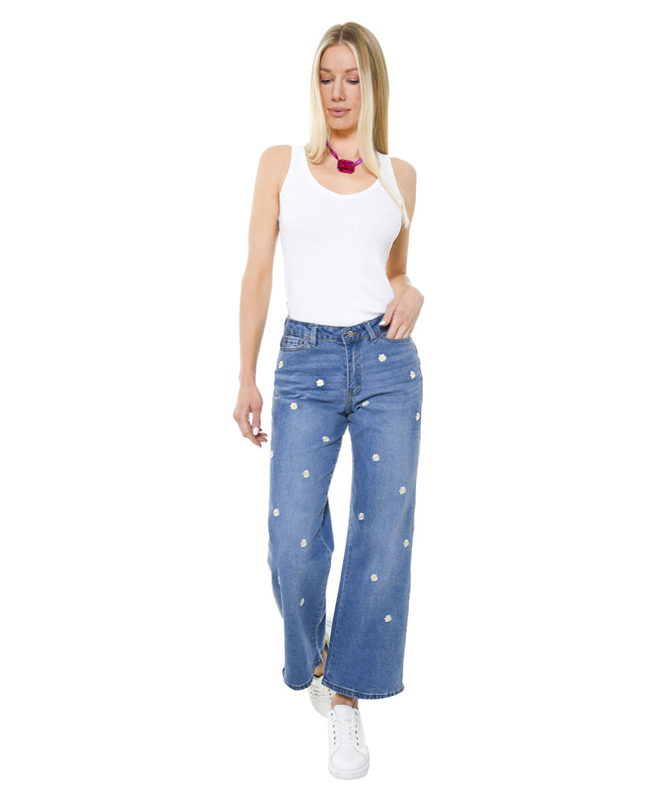 Jeans culote bordado