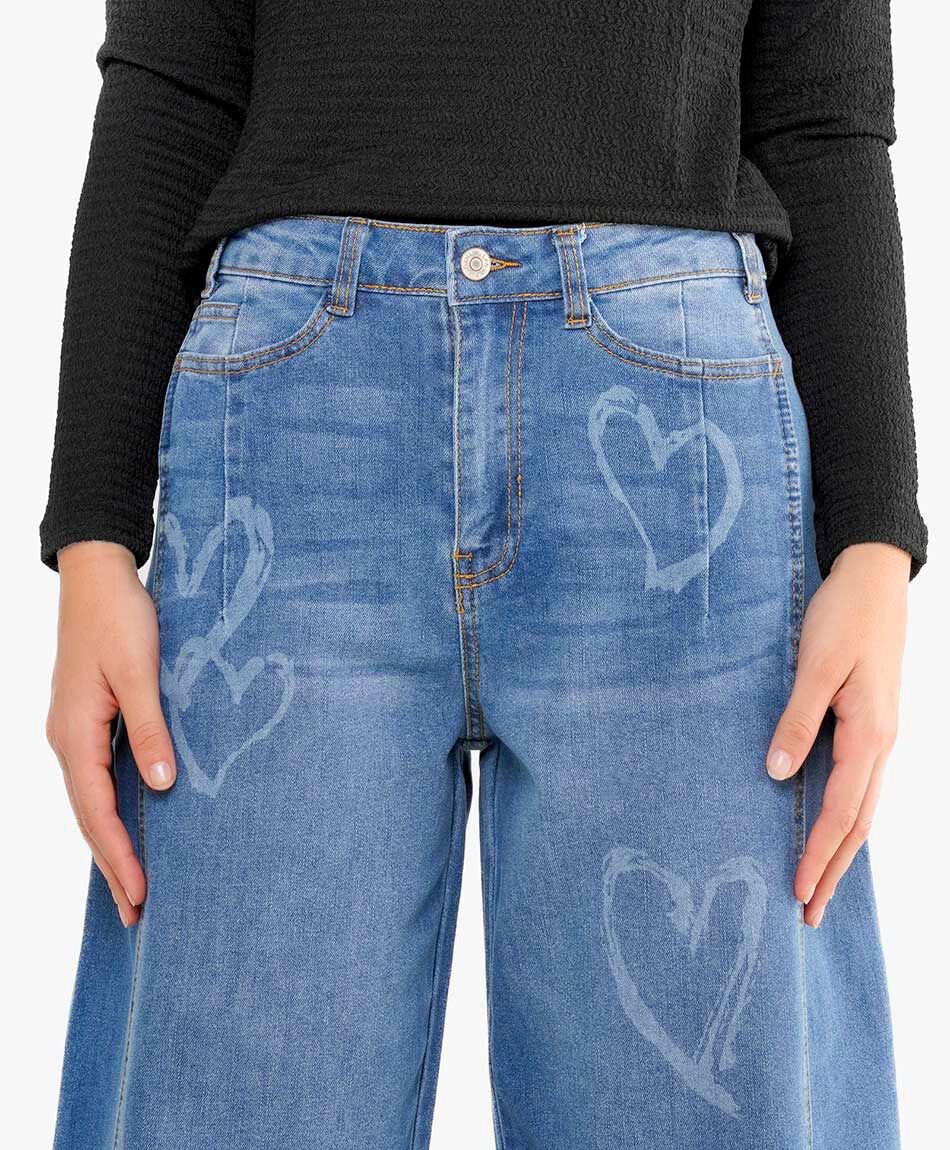 Jeans mujer wide leg corazones