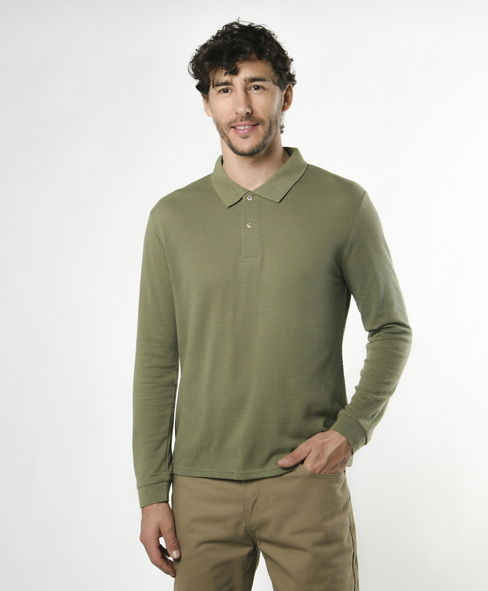 Polera hombre cuello piqué verde Polera hombre cuello piqué verde