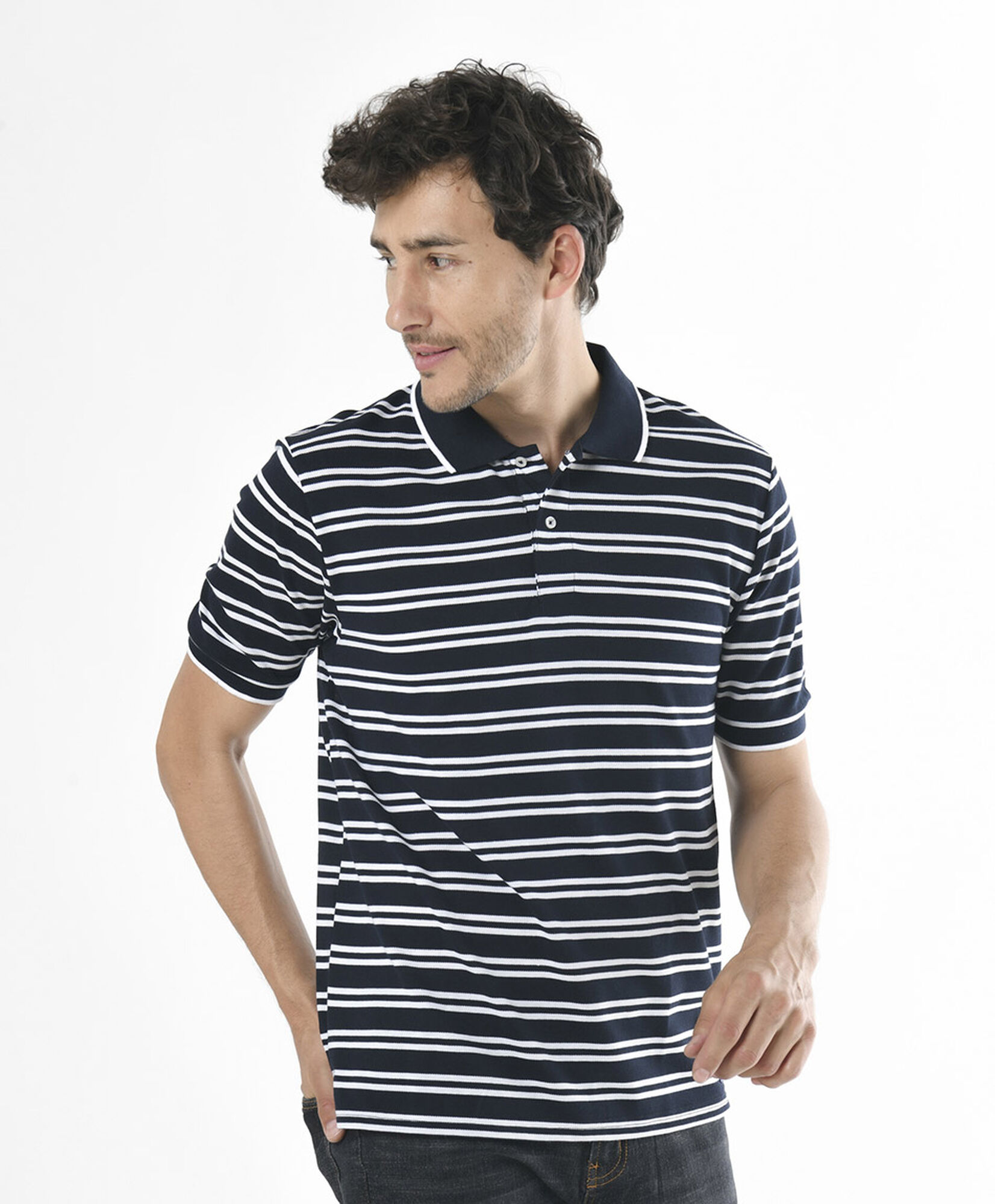 Polera hombre líneas bicolor cuello piqué Polera hombre líneas bicolor cuello piqué