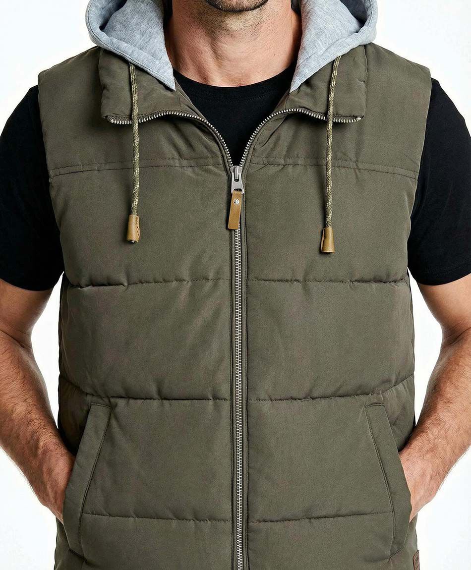 Parka hombre sin mangas con gorro green