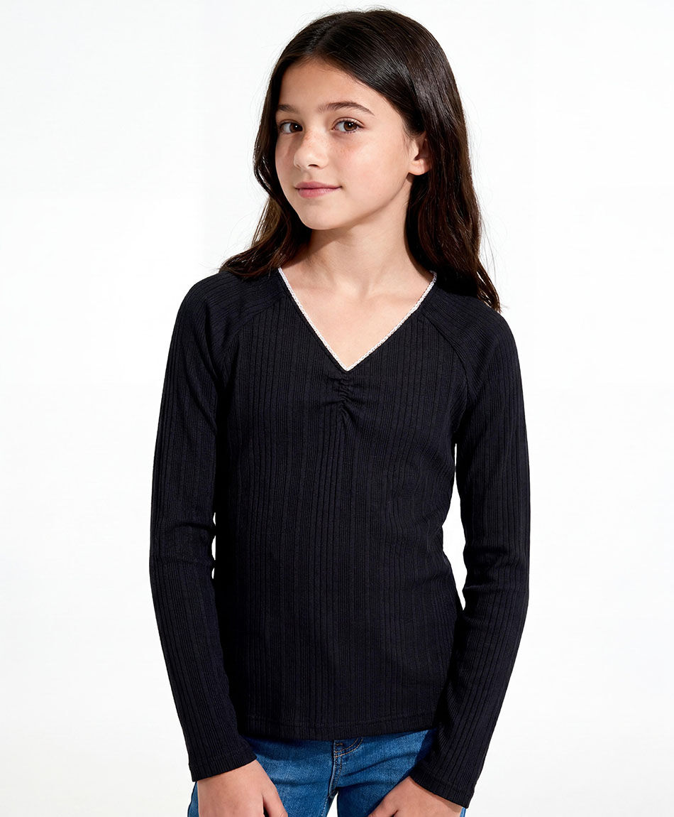 Polera ni&ntilde;a manga larga moda negro