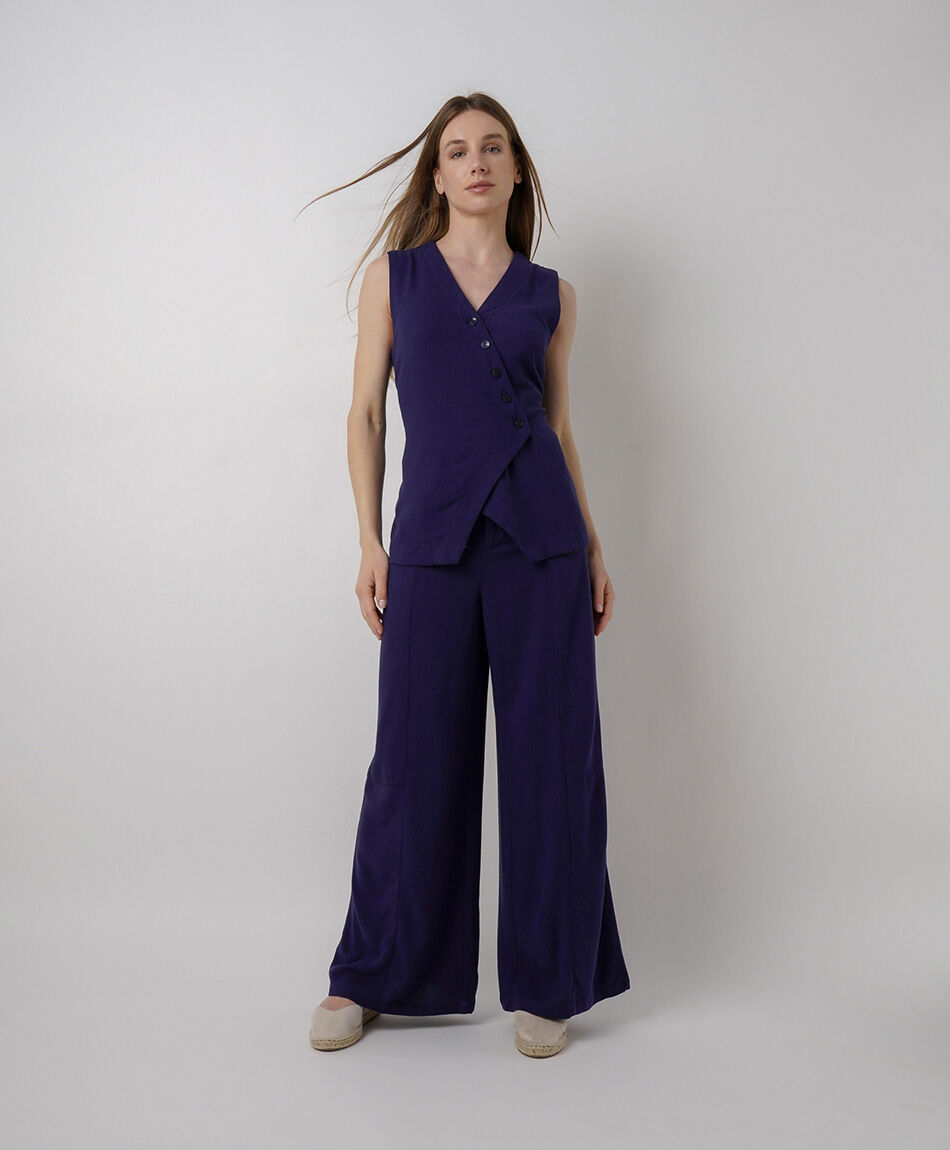 Pantal&oacute;n mujer lino navy