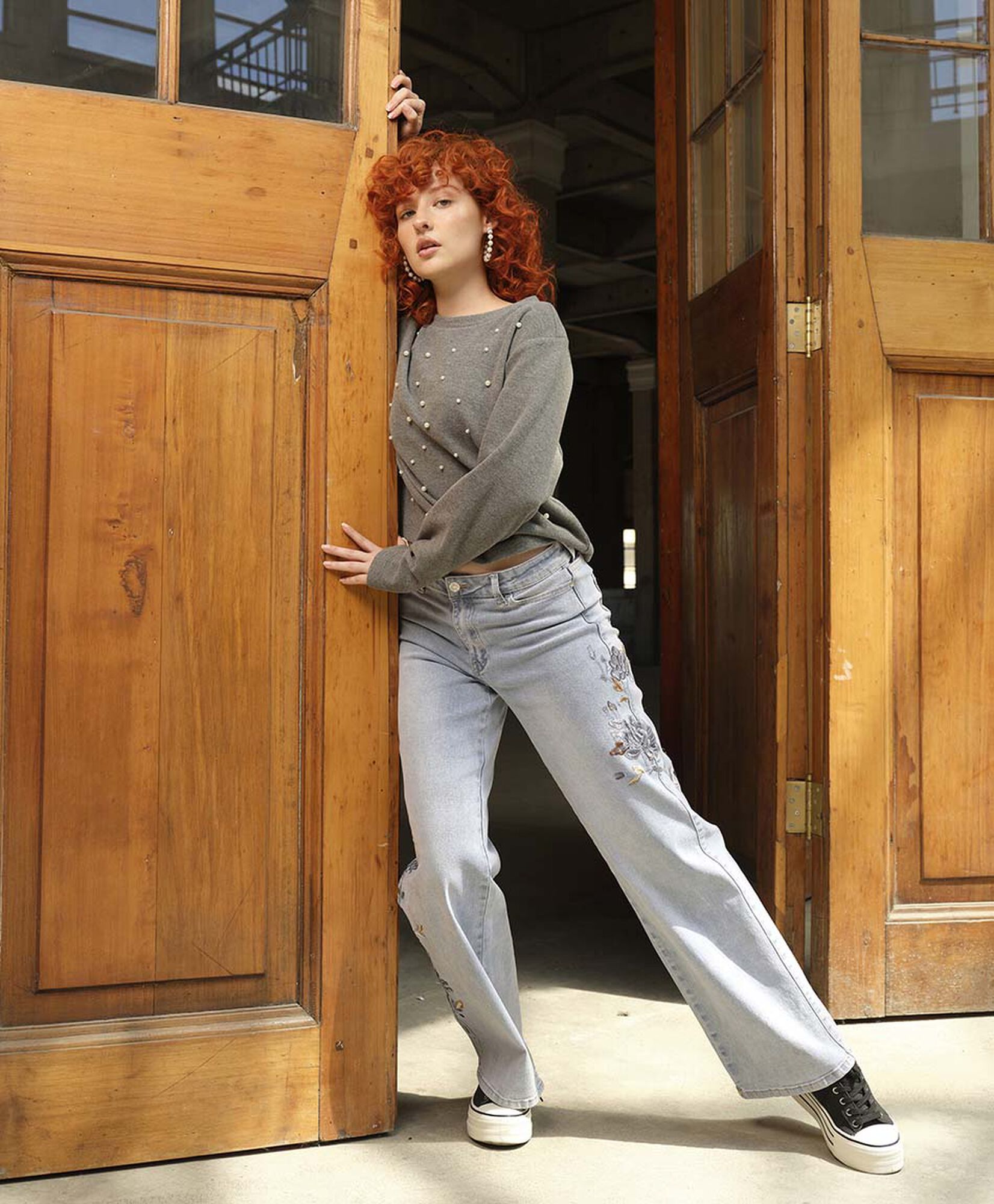 Jeans mujer bordado floreado Jeans mujer bordado floreado