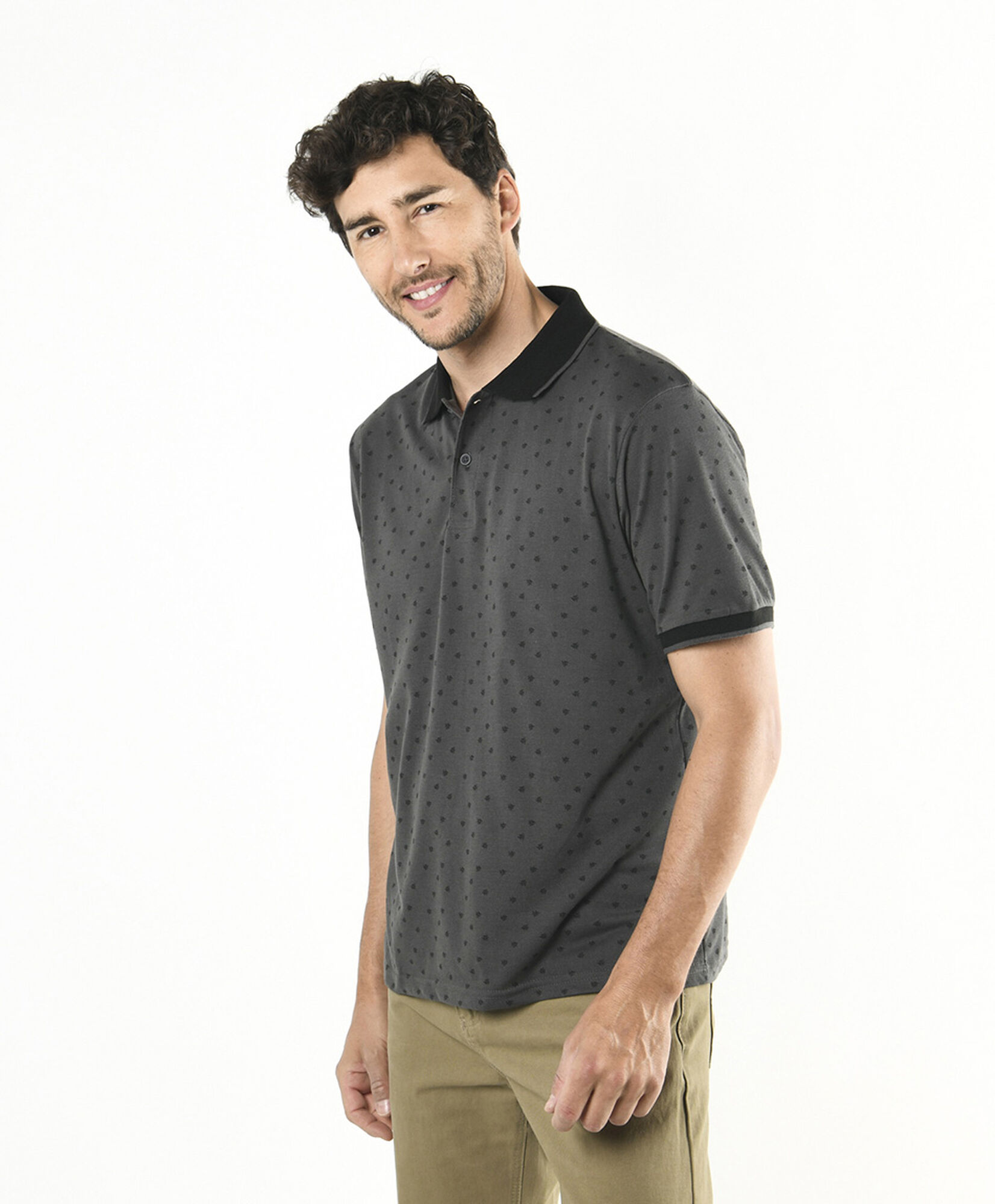 Polera hombre gris cuello piqué Polera hombre gris cuello piqué