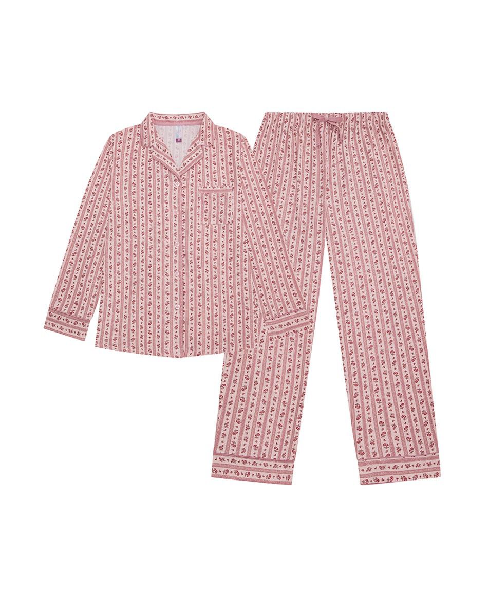 Pijama mujer camisero floreado rosado